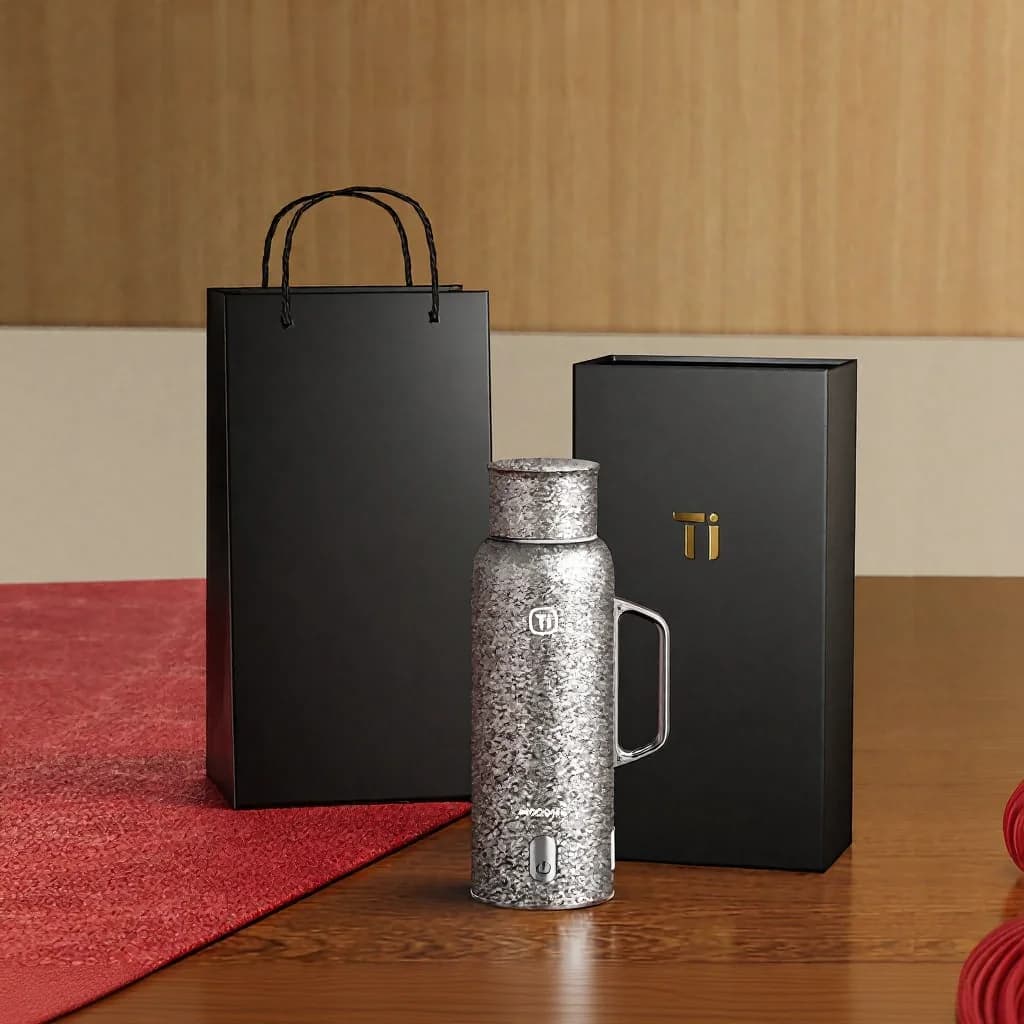 Titanový termo hrnek s ohřevem a uchem, 680 ml, dárková krabice