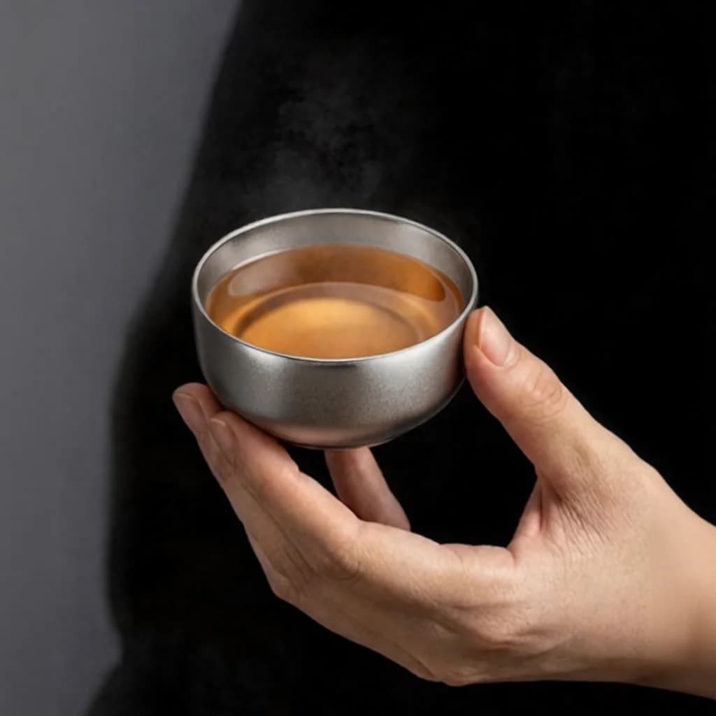 Sada šálků Gongfu z čistého titanu 55ml, ručně vyráběné, hladké provedení