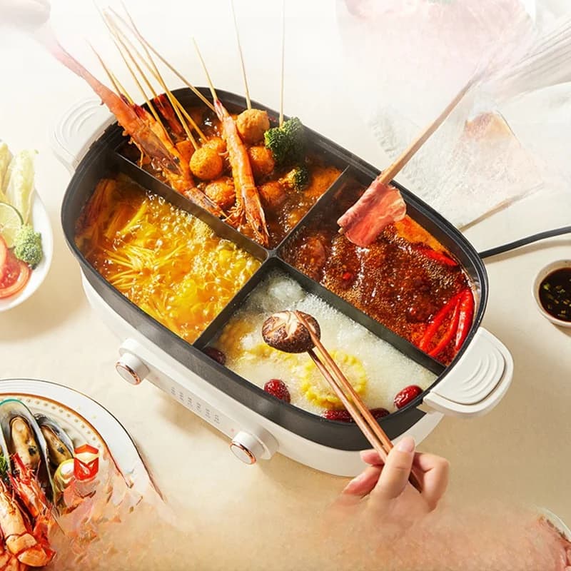 Elektrický hot pot 7L s přepážkou nebo čtyřdílnou přihrádkou, 220V, dělený hrnec