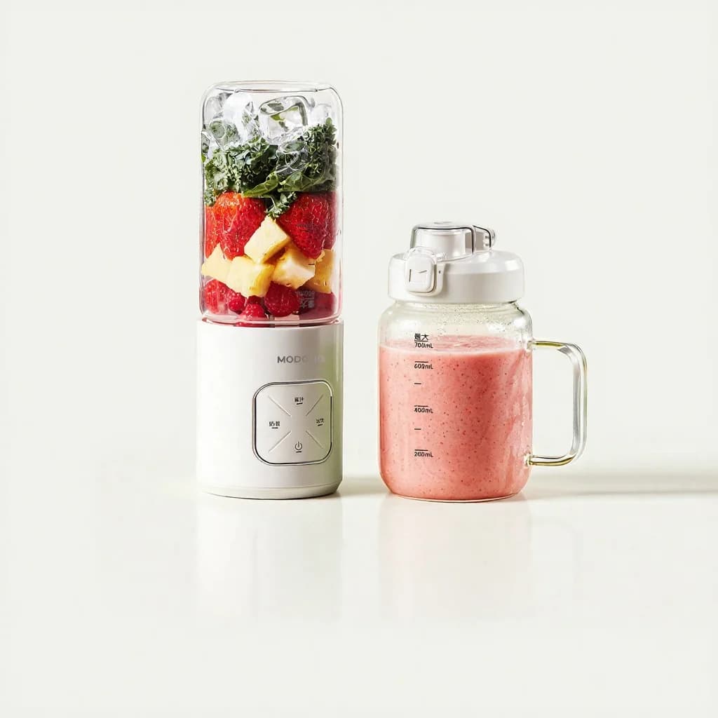 Přenosný bezdrátový mixér ve tvaru hrnku na džusy a smoothie