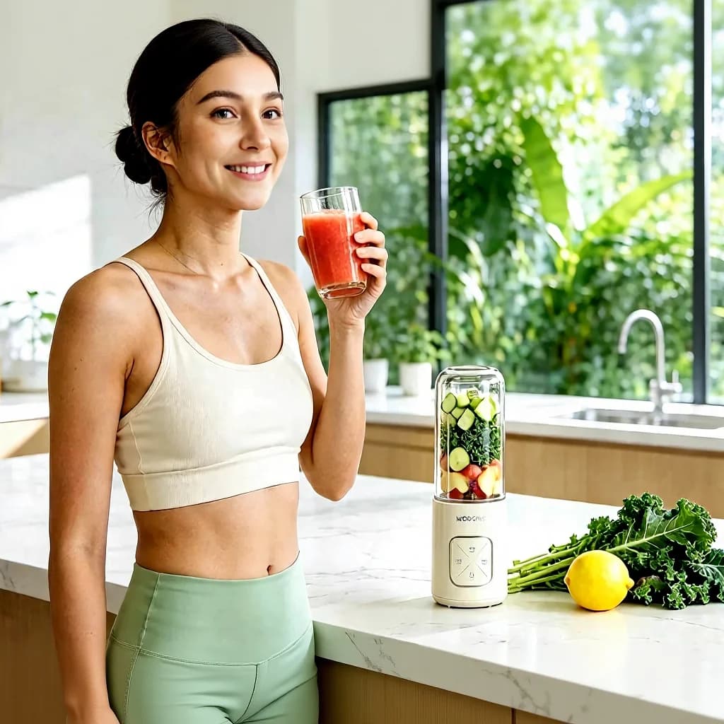 Přenosný bezdrátový mixér ve tvaru hrnku na džusy a smoothie