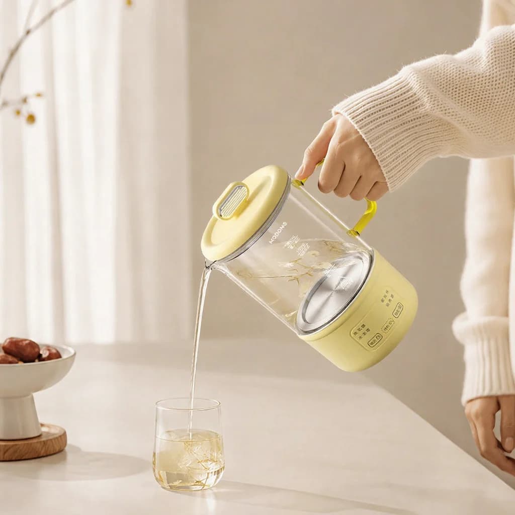 Skleněný elektrický zdravotní hrnec 600 ml, 500 W, s funkcí udržování tepla a časovačem