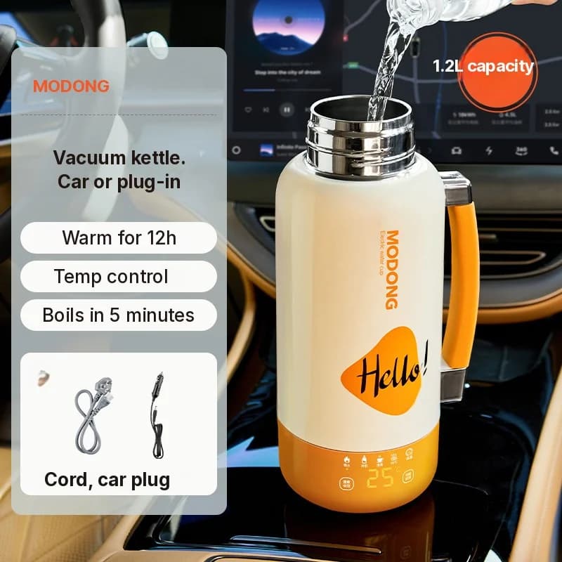 Přenosná elektrická ohřívací konvice-hrnek do auta i do zásuvky 1L 316 nerezová ocel