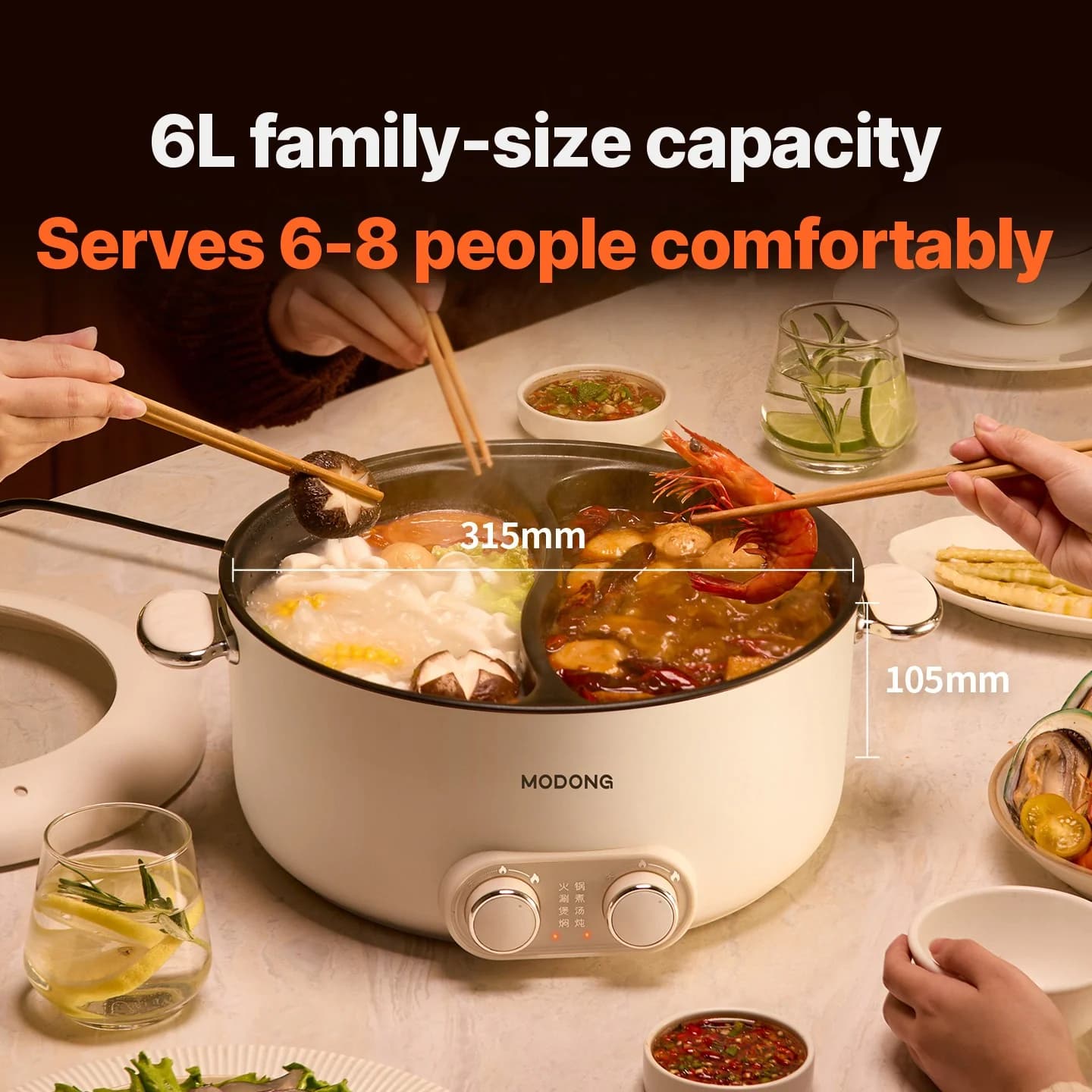 Elektrický hrnec na hot pot 6 l s dvojitou zónou a nezávislým ovládáním teploty