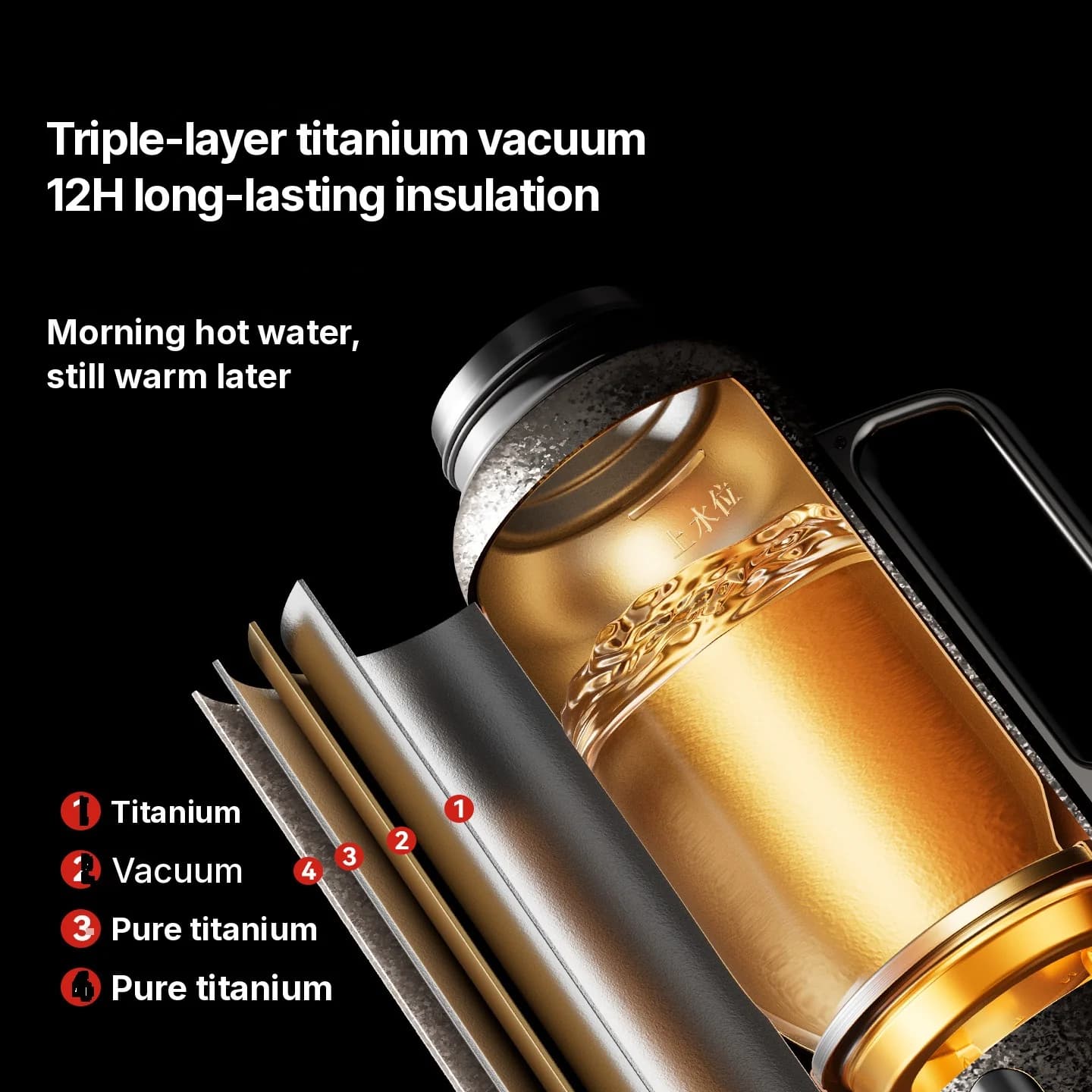 Izolační hrnek z čistého titanu s displejem teploty, 601-700ml