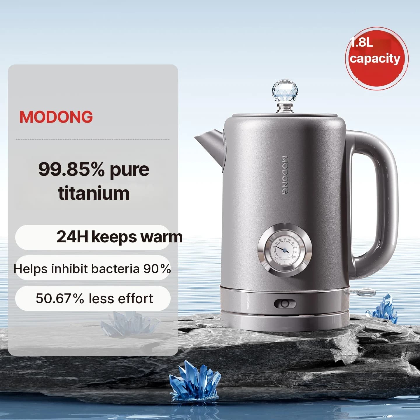 Rychlovarná konvice z čistého titanu s displejem teploty, 1,8 l