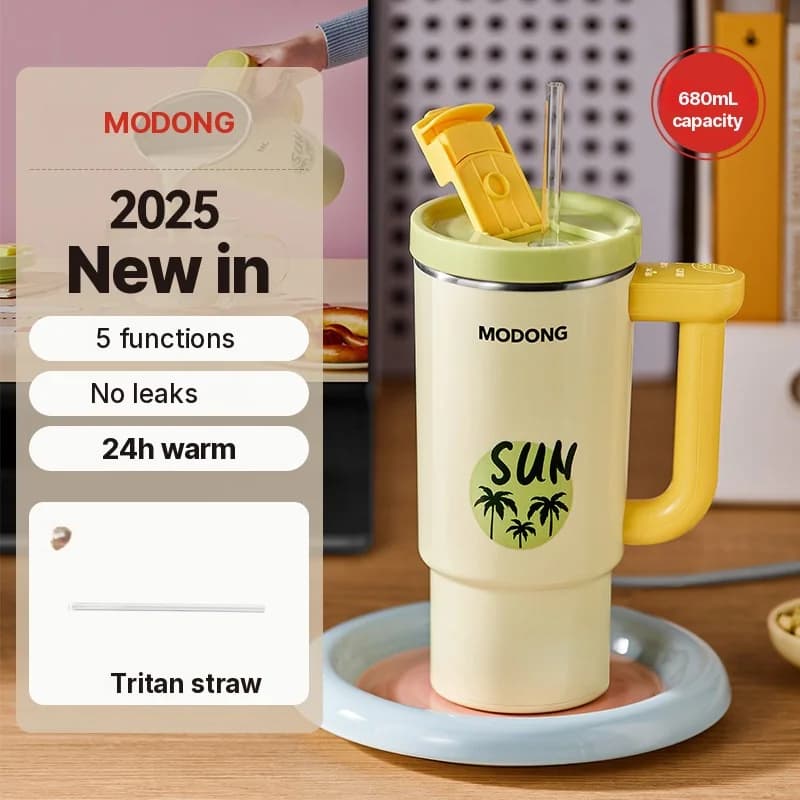 Přenosný elektrický ohřívací hrnek s 680ml nerezovým vnitřkem