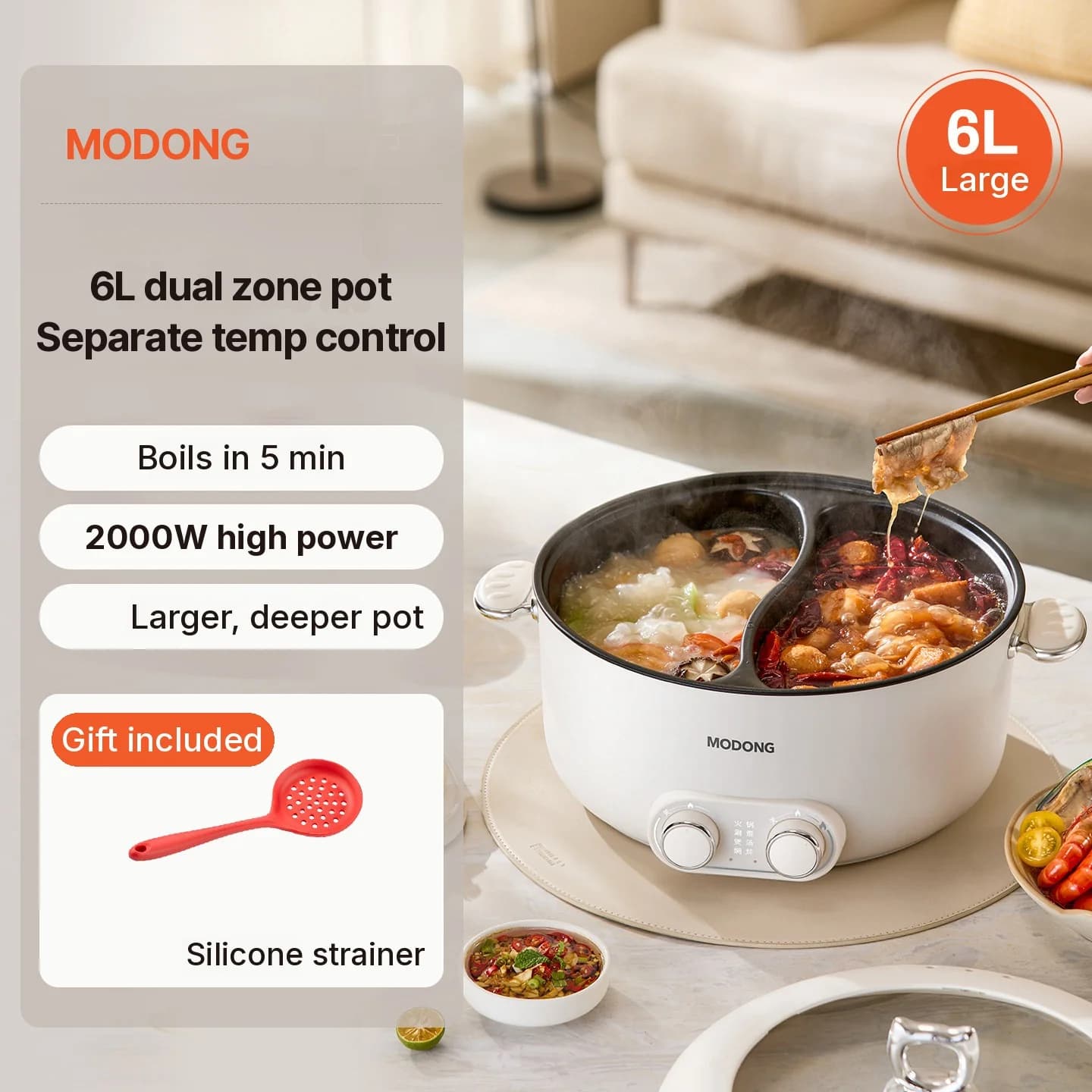 Elektrický hrnec na hot pot 6 l s dvojitou zónou a nezávislým ovládáním teploty