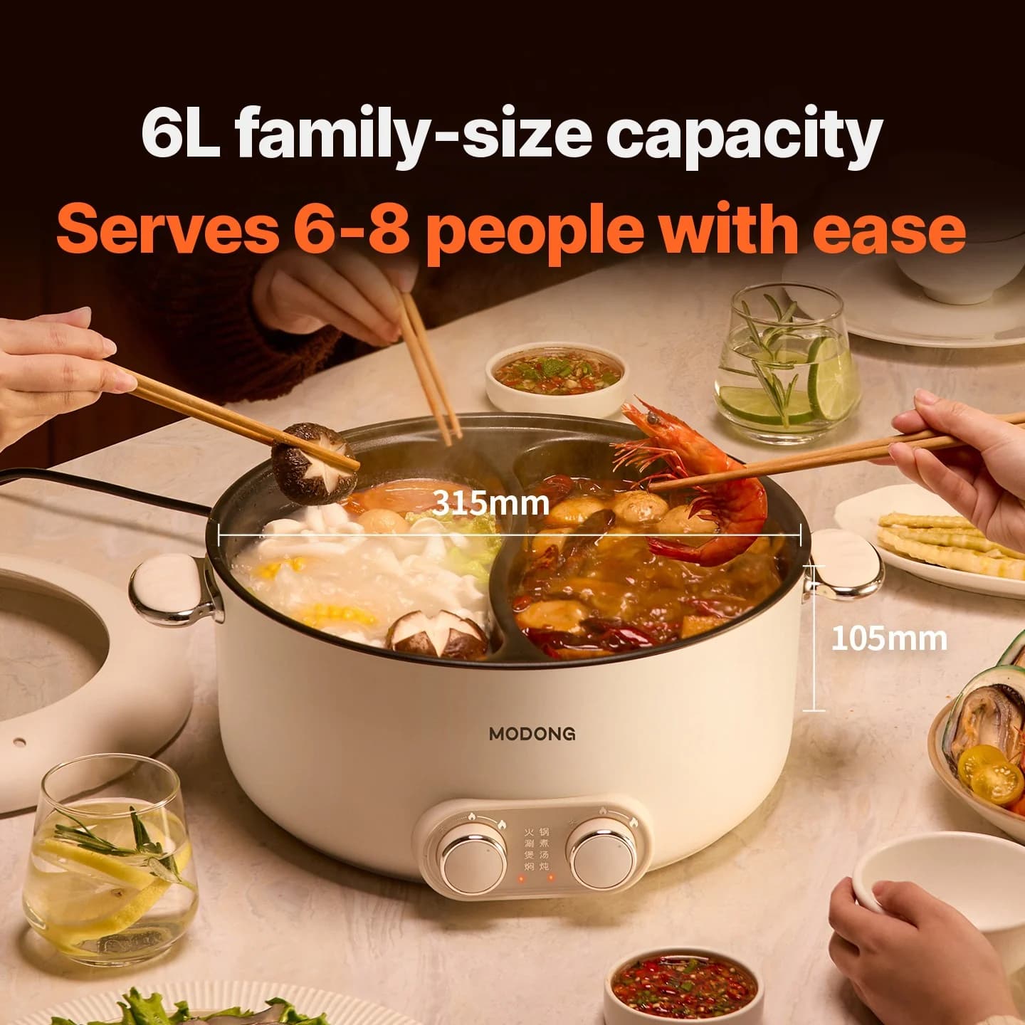 6L dvouzónový elektrický hot pot s nezávislou regulací teploty