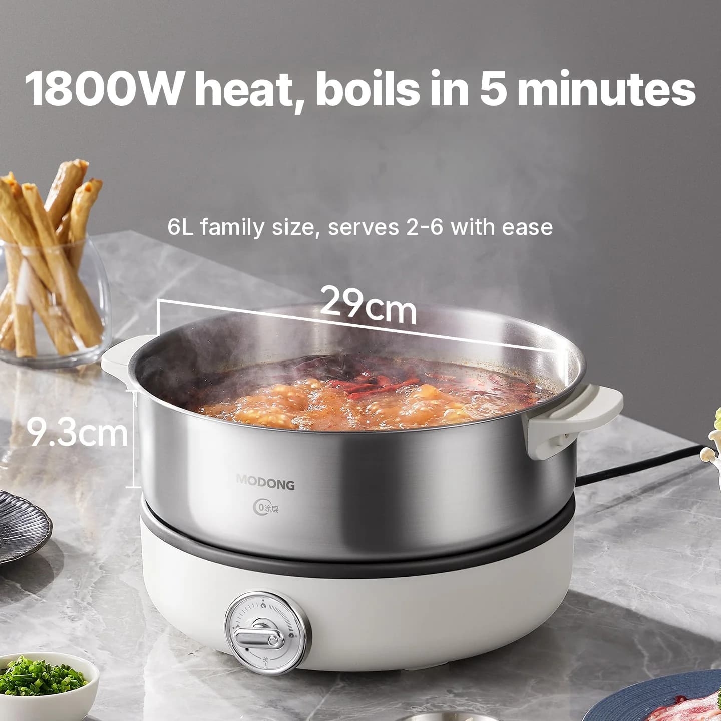 Dělený elektrický hot pot s vnitřní nádobou z nerezové oceli, 1500W