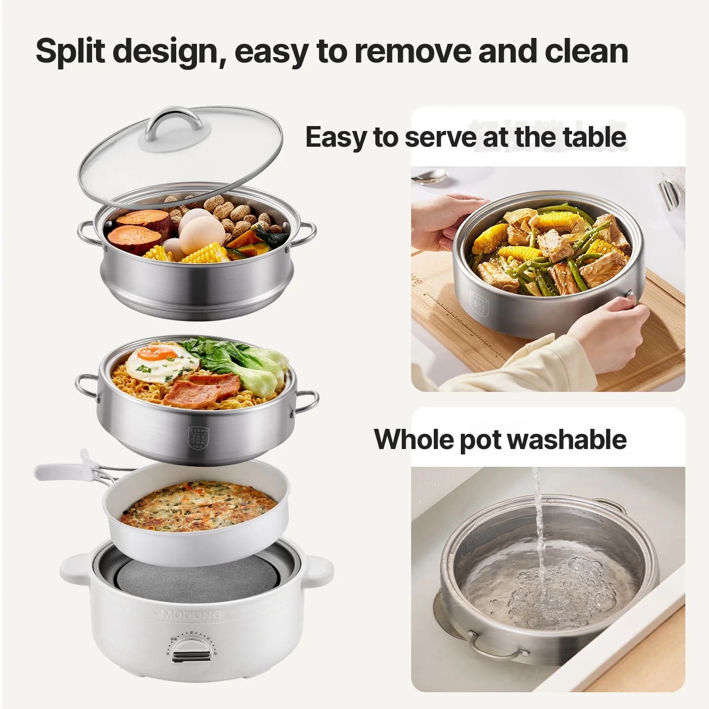 Dělený elektrický hot pot ze nerezové oceli 2L, 3 teploty