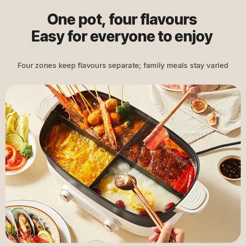 Rozdělený elektrický hot pot 7L se dvěma zónami a nezávislým řízením teploty