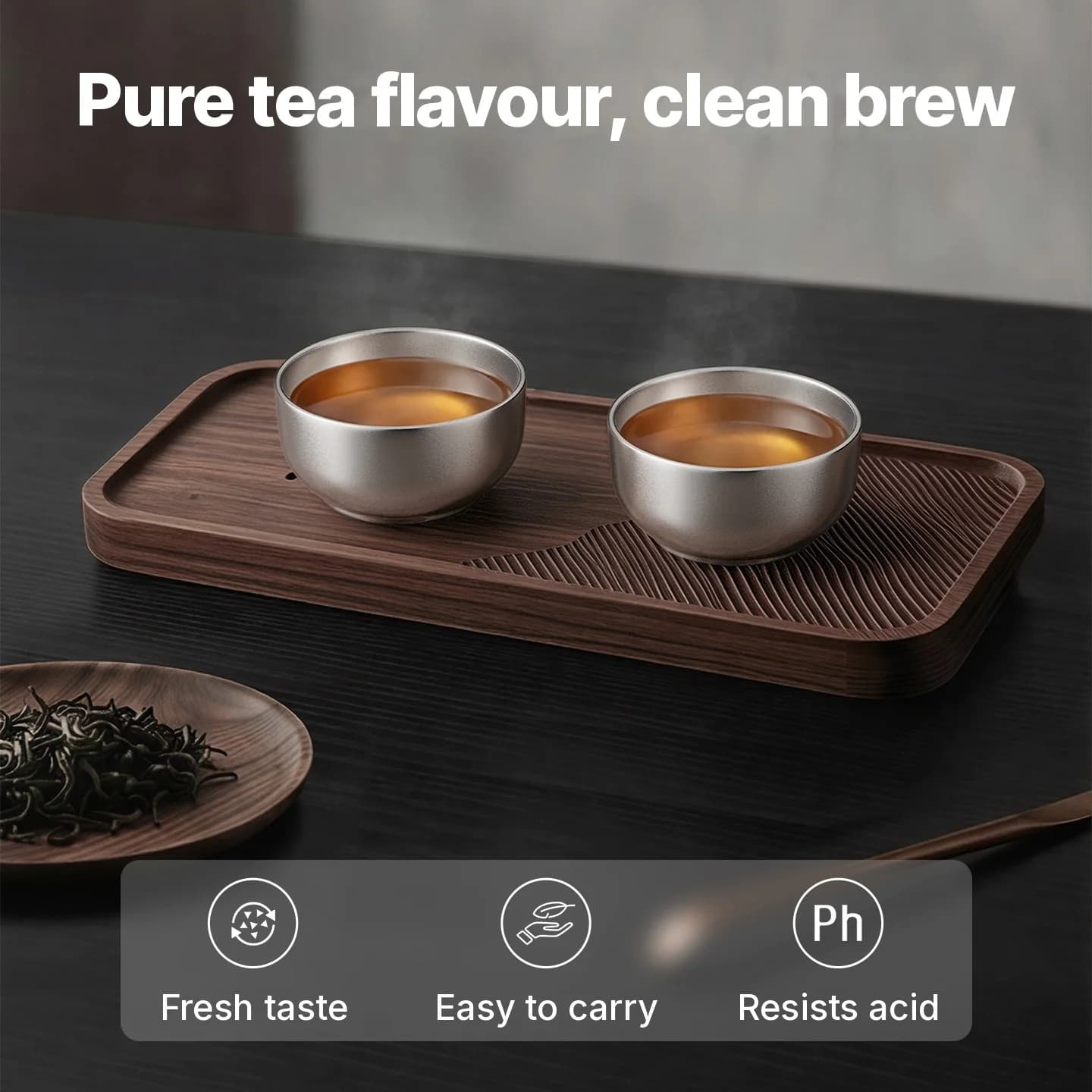 Set gongfu čajových šálků z čistého titanu 55ml, ručně vyrobené, hladký povrch