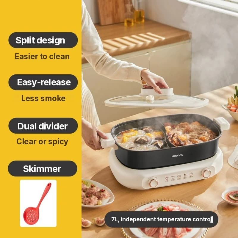 Rozdělený elektrický hot pot 7L se dvěma zónami a nezávislým řízením teploty