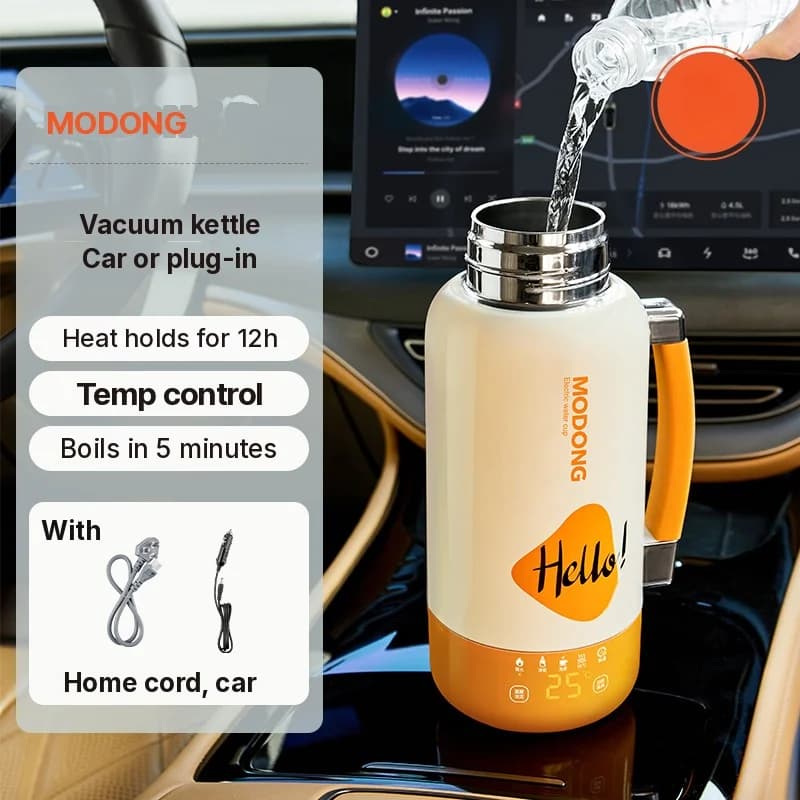 Přenosná elektrická ohřívací konvice ve tvaru hrnku do auta i do zásuvky 1L 316 nerezová ocel