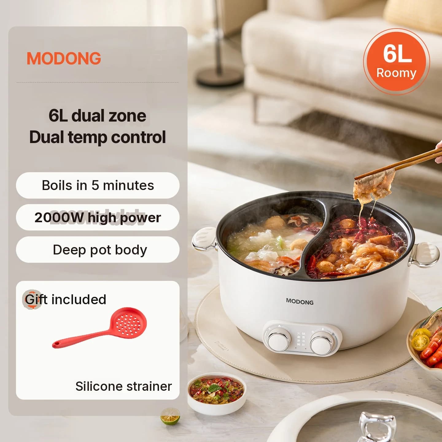 6L dvouzónový elektrický hot pot s nezávislou regulací teploty