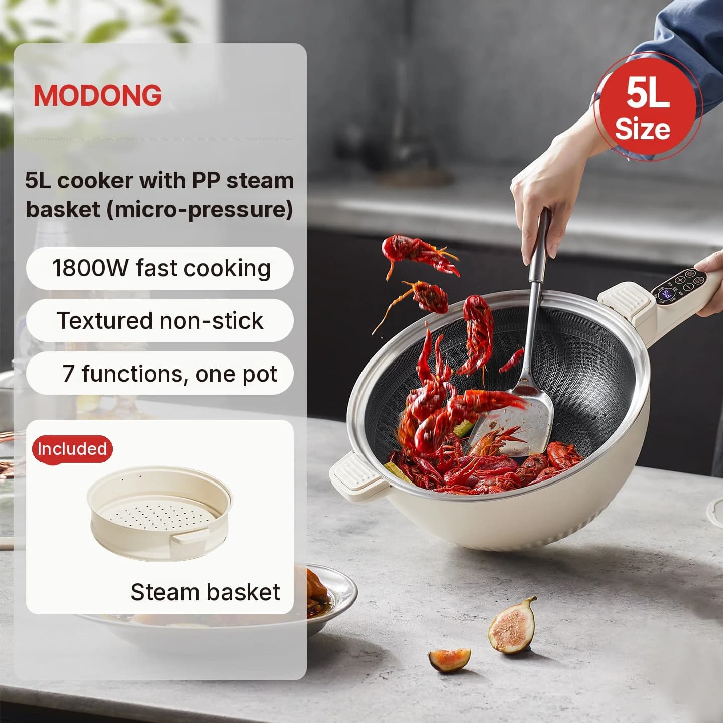 Elektrický multifunkční hot pot s napařovací nádobou 5L 220V