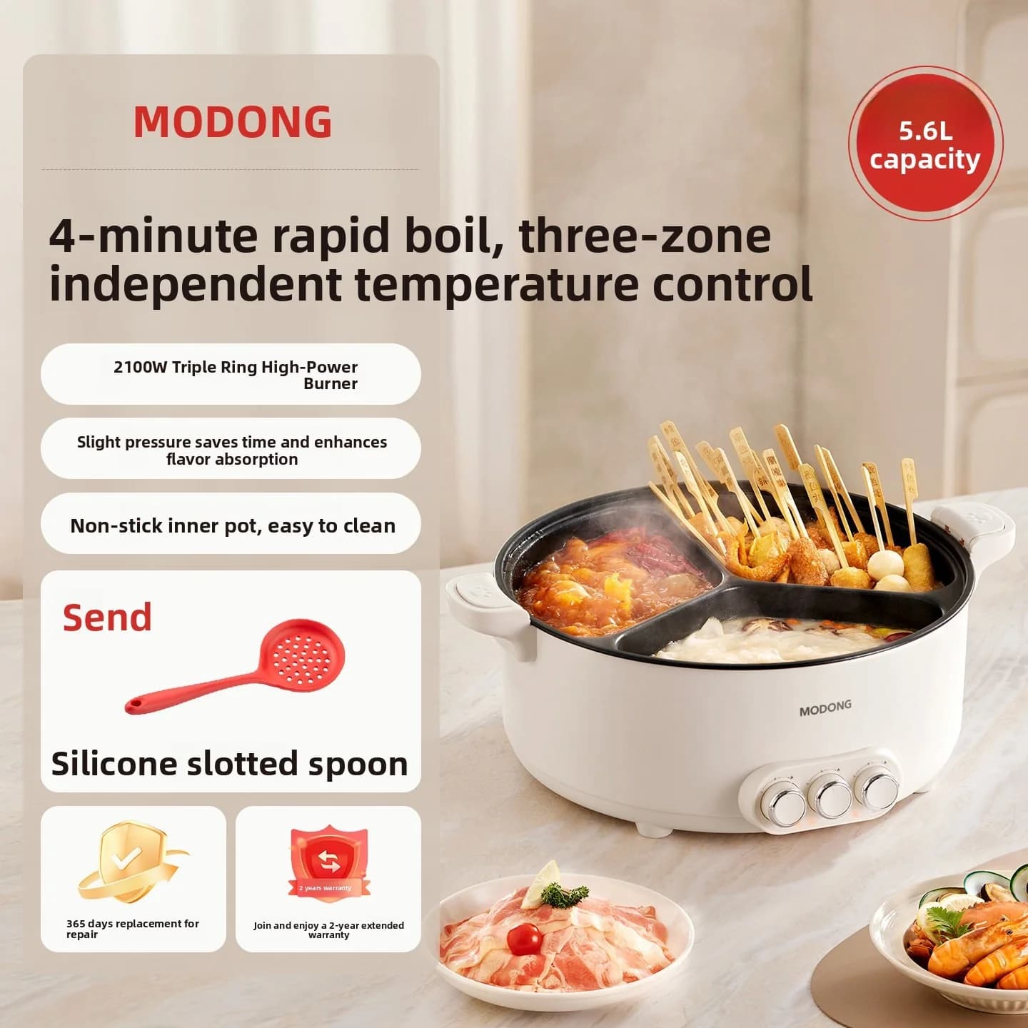Elektrický hot pot s přepážkou, 5.6L/8L, 220V