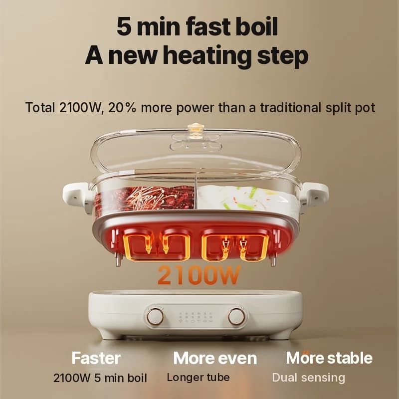 Elektrický hot pot 7L s přepážkou nebo čtyřdílnou přihrádkou, 220V, dělený hrnec