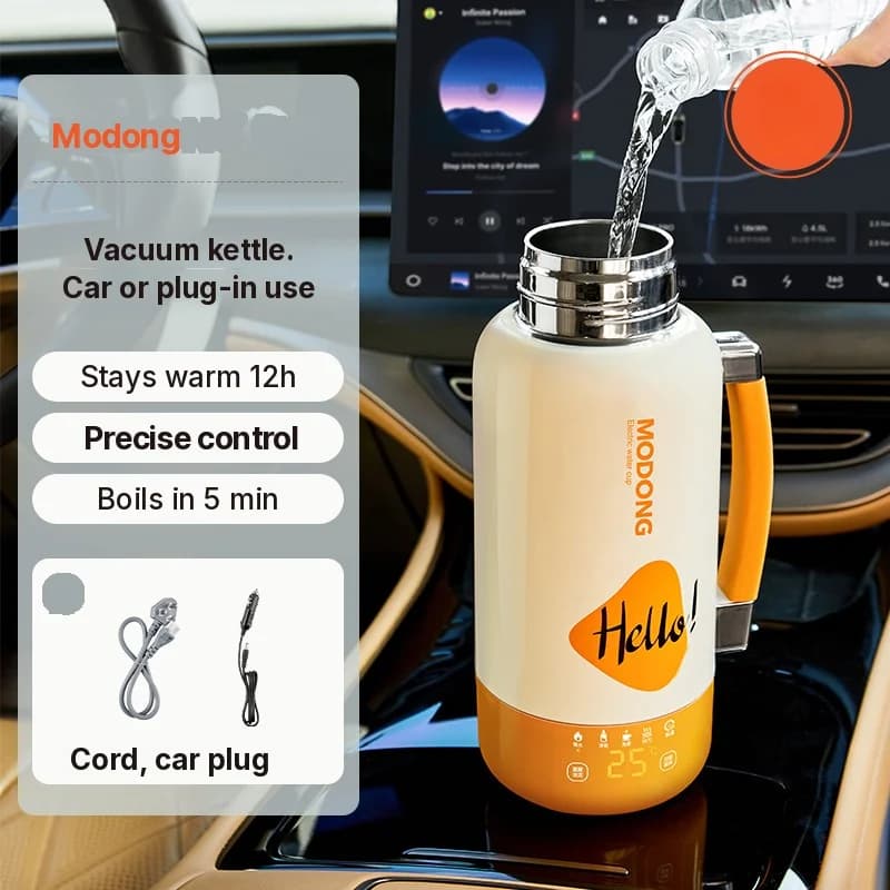 Přenosná elektrická ohřívací konvice-hrnek do auta i do zásuvky 1L 316 nerezová ocel