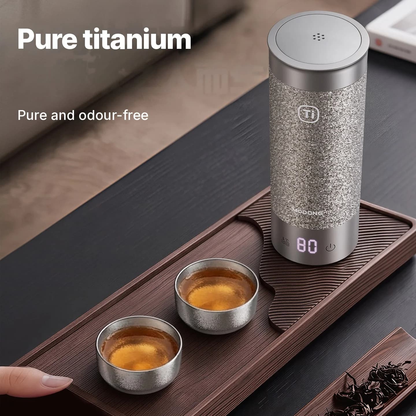 Set gongfu čajových šálků z čistého titanu 55ml, ručně vyrobené, hladký povrch
