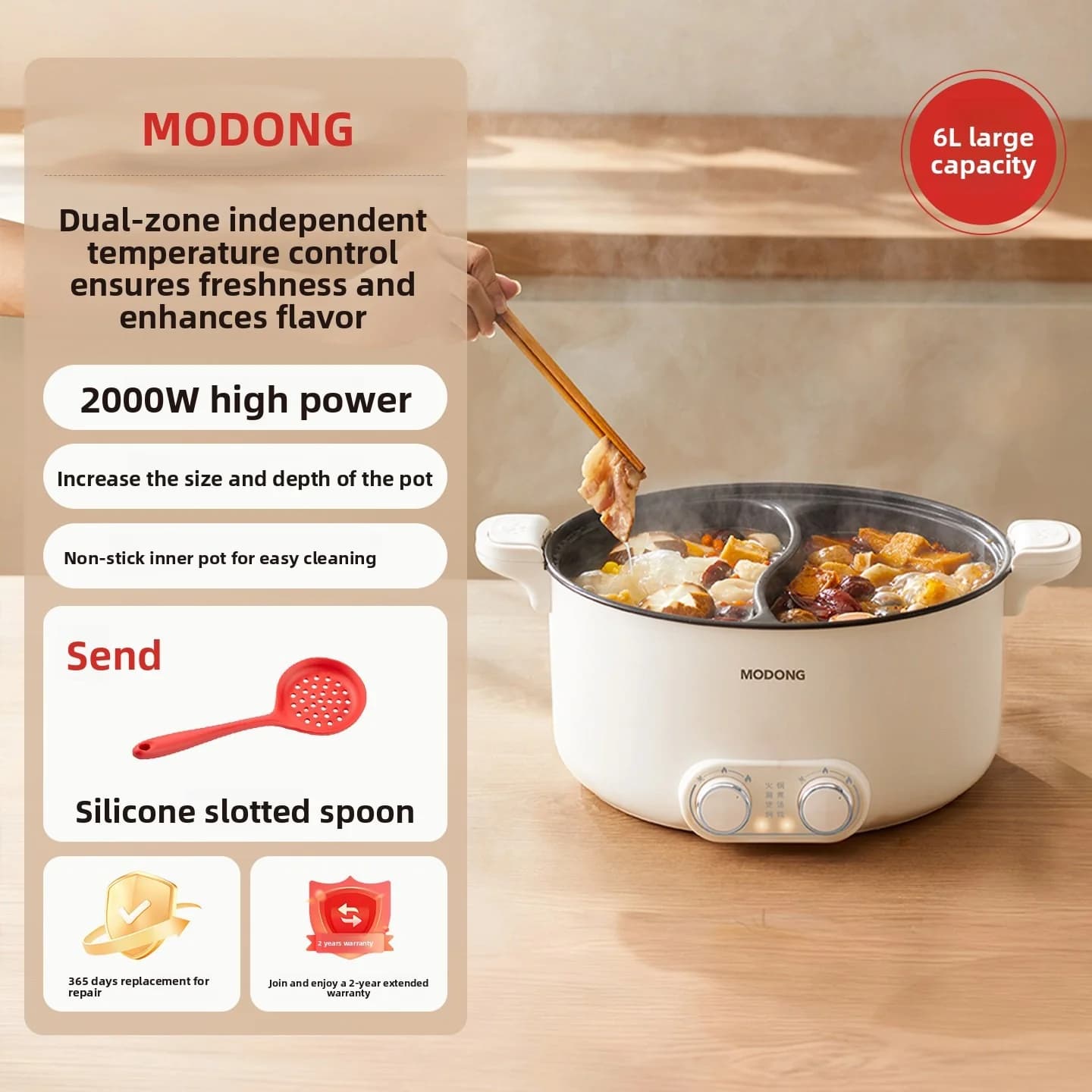Elektrický dvouzónový hotpot 8L s nastavitelnou teplotou