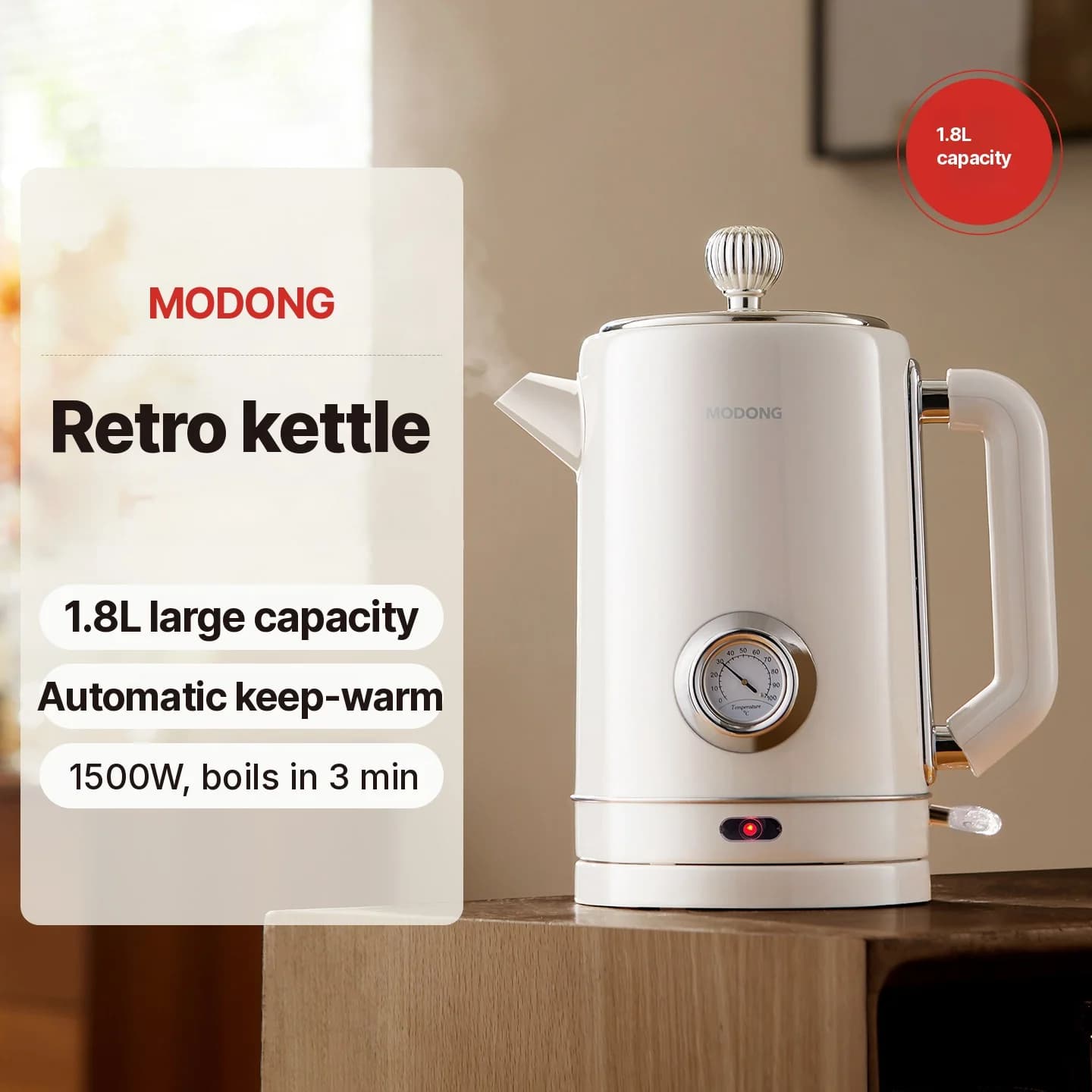 Elektrická konvice z nerezové oceli 304 1.8L udržování teploty 1500W