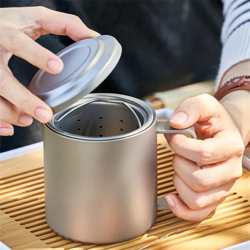 450ml čistý titanový hrnek s čajovým sítkem