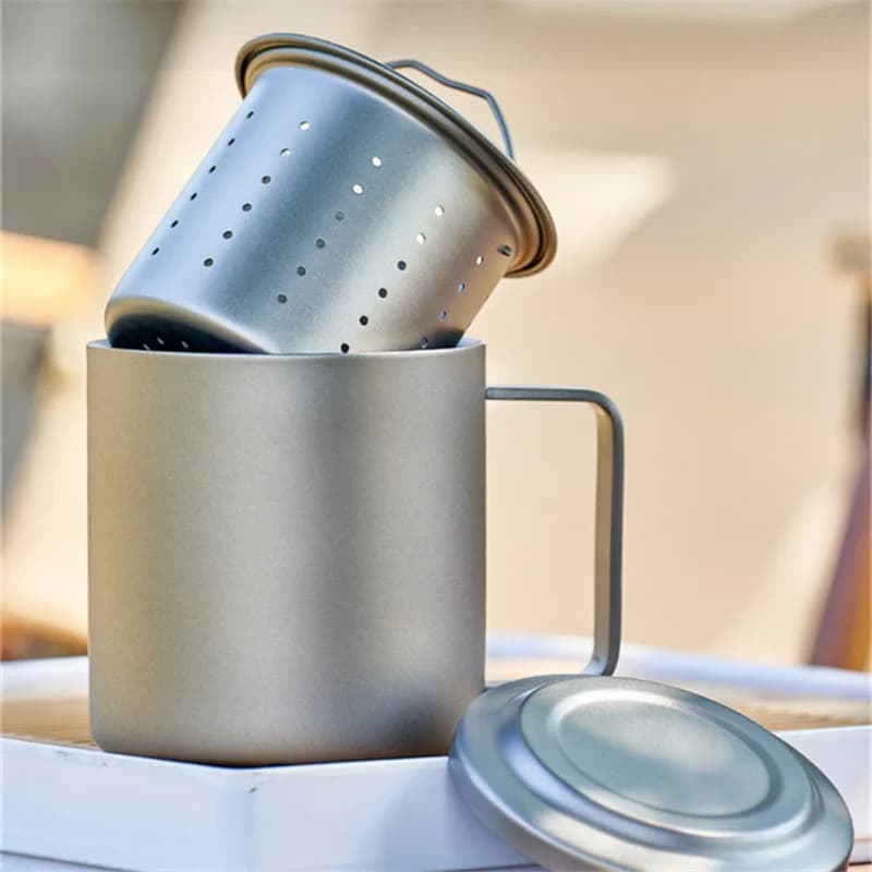 450ml čistý titanový hrnek s čajovým sítkem